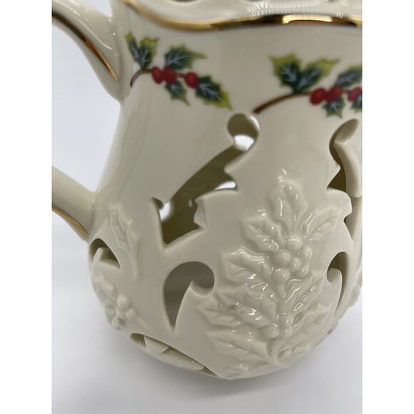 Partylite Holiday Christmas Porcelain Teapot Holly Leaf - Picture 5 of 5